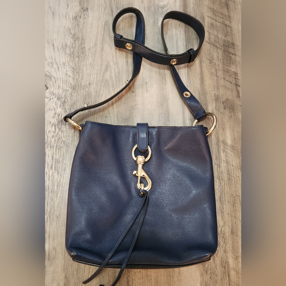 Rebecca Minkoff Navy Blue Leather Small Feed Crossbody Shoulder Bag